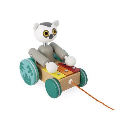 Janod - Tropik Pull-Along Lemur Xylophone - 2-in-1 Wooden Early-Learning Toy - Musical Educational Toy - Walking and Balancing - Water-Based Paint - 18 Months + J08270