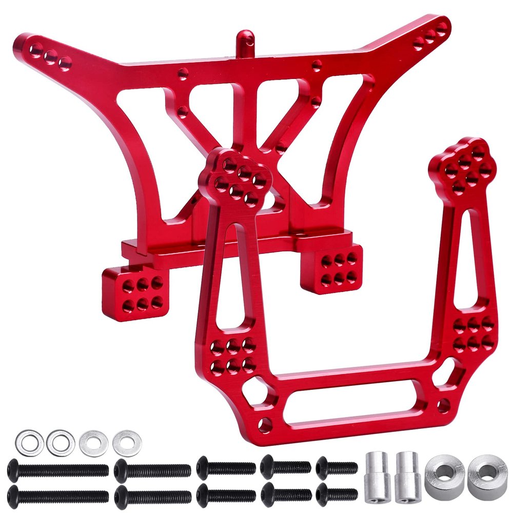 CrazyHobby Aluminum Front & Rear Shock Tower Set Mounts for 1/10 Traxxas Slash 2WD Rustler VXL Bandit, Replaces Part 3638 3639 (Red)