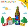 INSTABLOCK 45pcs Magnetic Tiles, Stickers, Mini Whiteboards and Car Set Magnet Building Blocks STEAM Learning Preschool Montessori Educational Sensory Toy for Age 3 + Kids Toddlers Boys & Girls 3D view 2