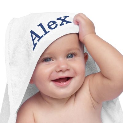 My Personal Memories Customized Baby Hooded Bath Towel - Monogrammed for Girl and Boy - Embroidered (White)