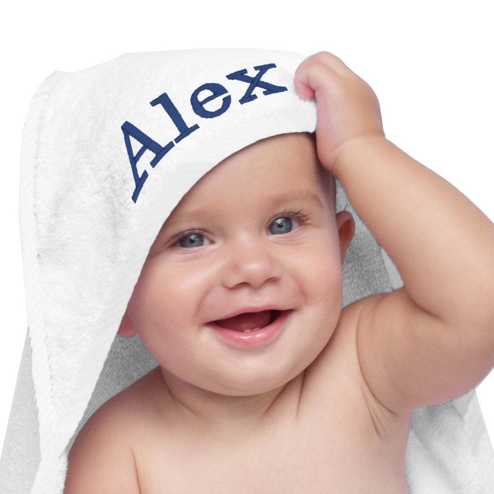 My Personal Memories Customized Baby Hooded Bath Towel - Monogrammed for Girl and Boy - Embroidered (White)