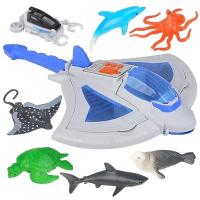 ArtCreativity Sting Ray Transporter Set, Includes 1 Stingray Toy with Sounds and 7 Sea Creatures, Interactive Ocean Toys for Kids, Sea Animal Toys for Kids and Underwater Party Supplies
