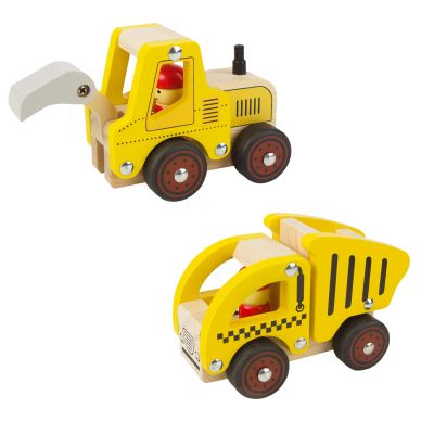 Wooden Push Car Toys for Infants 18 Months, 2 Pcs Baby Vehicle Toys Hand Push Car Toys for 2 Year Old Boys Girls (Excavator + Truck)