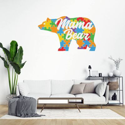 Autism Mama Bear Puzzle Vinyl Wall Decal Autism Awareness Wall Stickers Puzzle Piece Autistic Support Decorative Decals for Wall Nursery Wall Art Decor Sticker Living Room Bedroom Birthday Gift