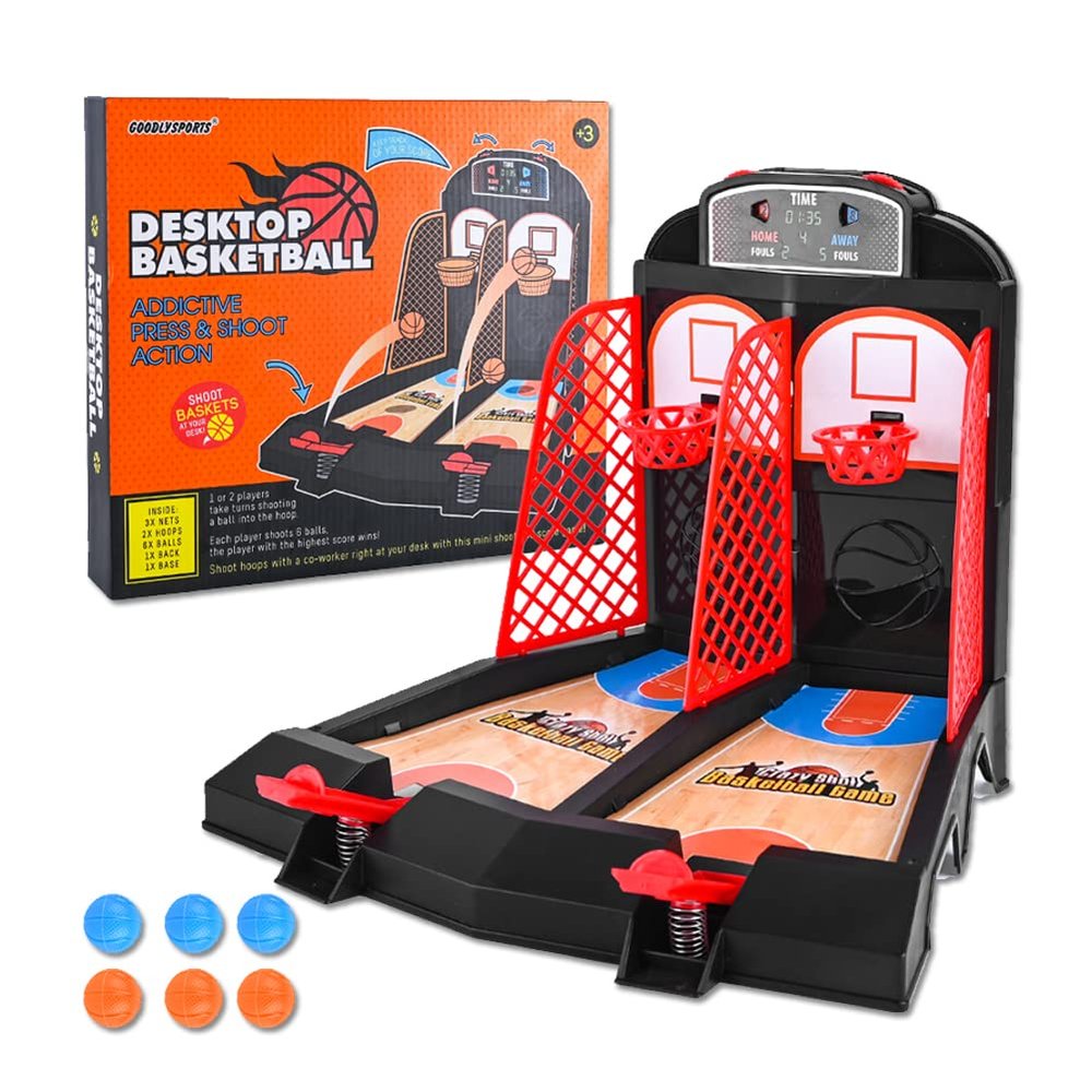 Desktop Basketball Shooting Arcade Game with 6 Balls (3 Orange/3 Blue) Plastic Tabletop Baskball Game Shot Creator 1 to 2 Players Mini Catapult Board Game Indoor Sports Activity