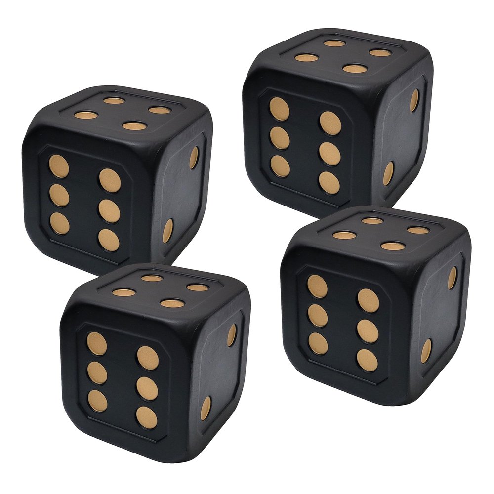 Macro Giant Jumbo 6-Inch Soft Foam Dice (Set of 4)  Black Gold Colors  Oversized PU Foam Cubes for Classroom Math Games & Early Learning