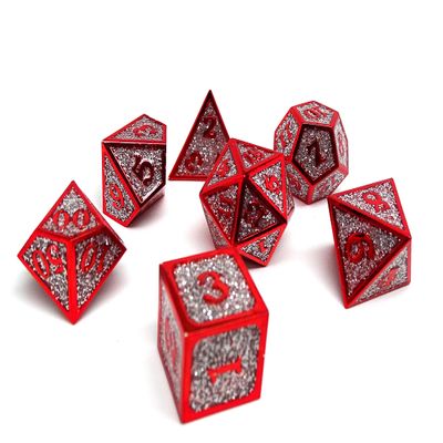 Heroic Dice of Metallic Luster - 7 Piece Metal Polyhedral Dice Collection (Silver with Red Font)