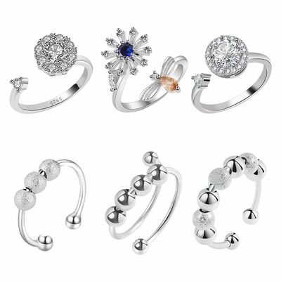 Moanyt 6 Pcs Adjustable Rotating Rings Unisex Anxiety Ring for Anti Stress Finger Rings Birthday Gifts