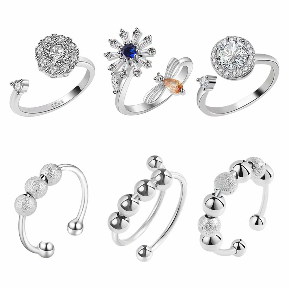 Moanyt 6 Pcs Adjustable Rotating Rings Unisex Anxiety Ring for Anti Stress Finger Rings Birthday Gifts