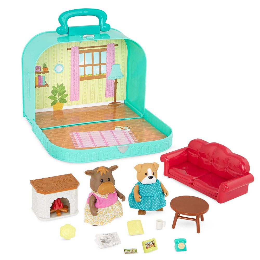 Li'l Woodzeez Portable Toy Figures Playset Miniature Furniture & Posable Animal Figures Includes Couch, Fireplace & Food Imaginative Play for Kids Ages 3 Years and Up Collectible Playsets