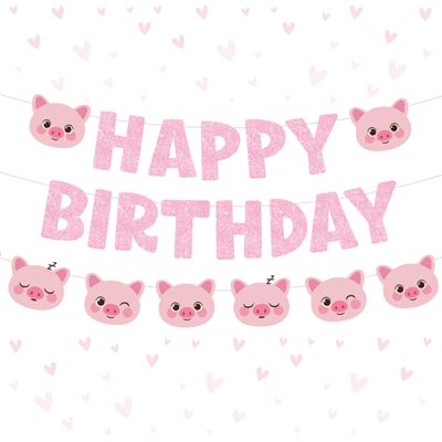 Balterever Pink Pig Happy Birthday Banner Pig Birthday Party Supplies for Girl Pig Garland Pig Theme Bday Decoration Piggy Party Supplies
