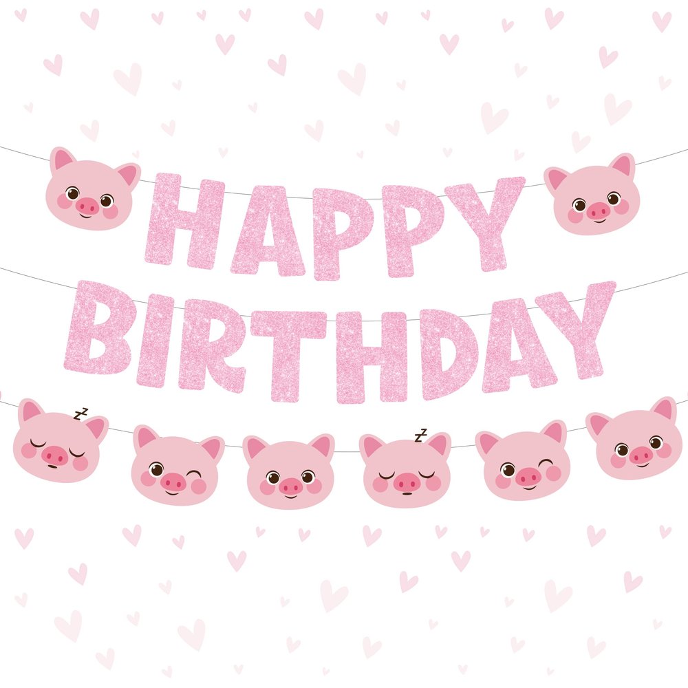 Balterever Pink Pig Happy Birthday Banner Pig Birthday Party Supplies for Girl Pig Garland Pig Theme Bday Decoration Piggy Party Supplies