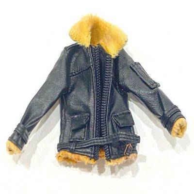 1/12 Scale Miniature Custom Handmade Black Slim Leather Jacket Fur Trim for Mezco NOTA Slim Body Figures