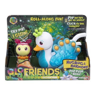 Playskool Glo Friends - Hugbug & Harmony Pop, Push & Roll! - Swan Vehicle - Glowing Bug - SEL Toy - Ages 2+