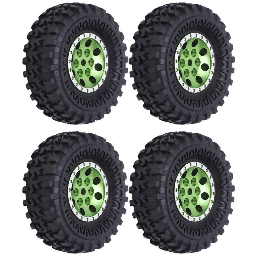 VGEBY RC Car Wheels Tires, 4Pcs 55mm RC Rubber Tires Wheel Rims with Brass Combiner for SCX24 1/24 RC Car(Green) Brass Wheels 1/24