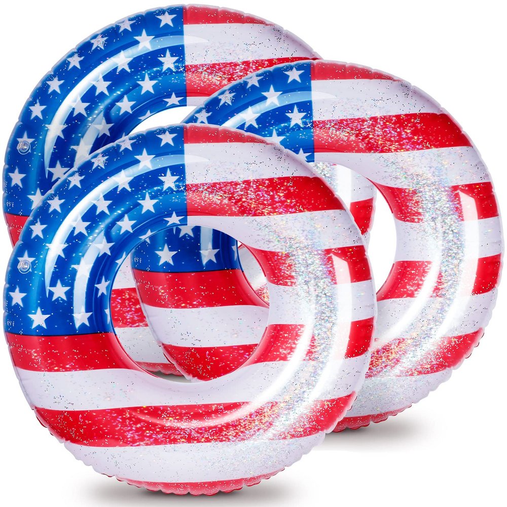 Zhanmai Patriotic Inflatable Pool Float Tube Cool USA Flag Design Water Swimming Ring Floaties Inflatable Tube Pool Tubes Water Swimming Ring Pool Floaties for Beach Lake Pool, 36 Lnch(3 Pieces)