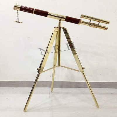 Maritime Brass Double Barrel Telescope Leather Designer Telescope with Tripod Floor Standing Telescopic tripods Base