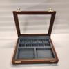 Wooden and glass casket jewelry box (Avio blue velvet in photo) view 4