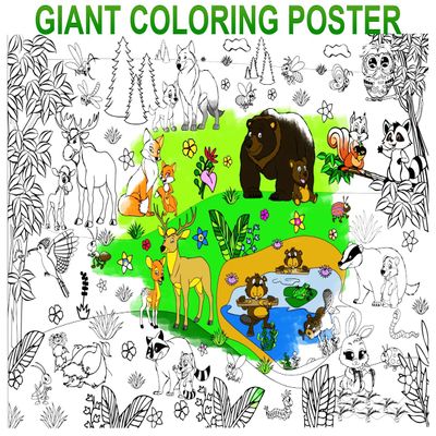 ALEX Art Large Coloring Poster - Animals Giant Coloring Sheet for Children - Super Huge Wall Coloring Posters for Kids - Family Big Coloring Page - Jumbo Coloring Book Table Floor Size 38.5"x26.7"