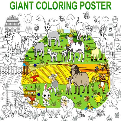 ALEX Art Kids Coloring Poster - Farm Animal Jumbo Coloring Poster for Toddlers - Giant Coloring Posters for Kids Ages 4-8 - Extra Large Coloring Pages - Floor Coloring Sheets Wall Size 38.5x26.7
