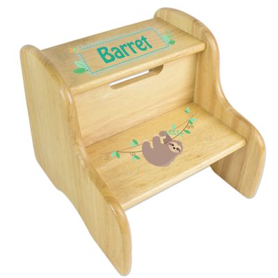 Personalized Wooden Sloth Natural Step Stool