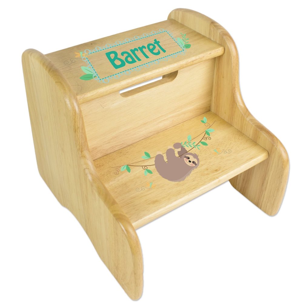 Personalized Wooden Sloth Natural Step Stool