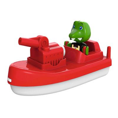 AquaPlay FireBoat 8700000273 Fireboat Accessories for Water Trains or Bath, Fire Boat with Sven The Crocodile, Water Splash Function, for Children from 3 Years, Red