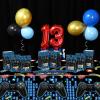 BBTO 13th Video Game Birthday Party Decorations Supplies for Boys 69 Pieces Level 13 up Gaming Birthday Party Decors Video Game Backdrop Table Cover Blue Gamer Balloons Favor Bags view 4