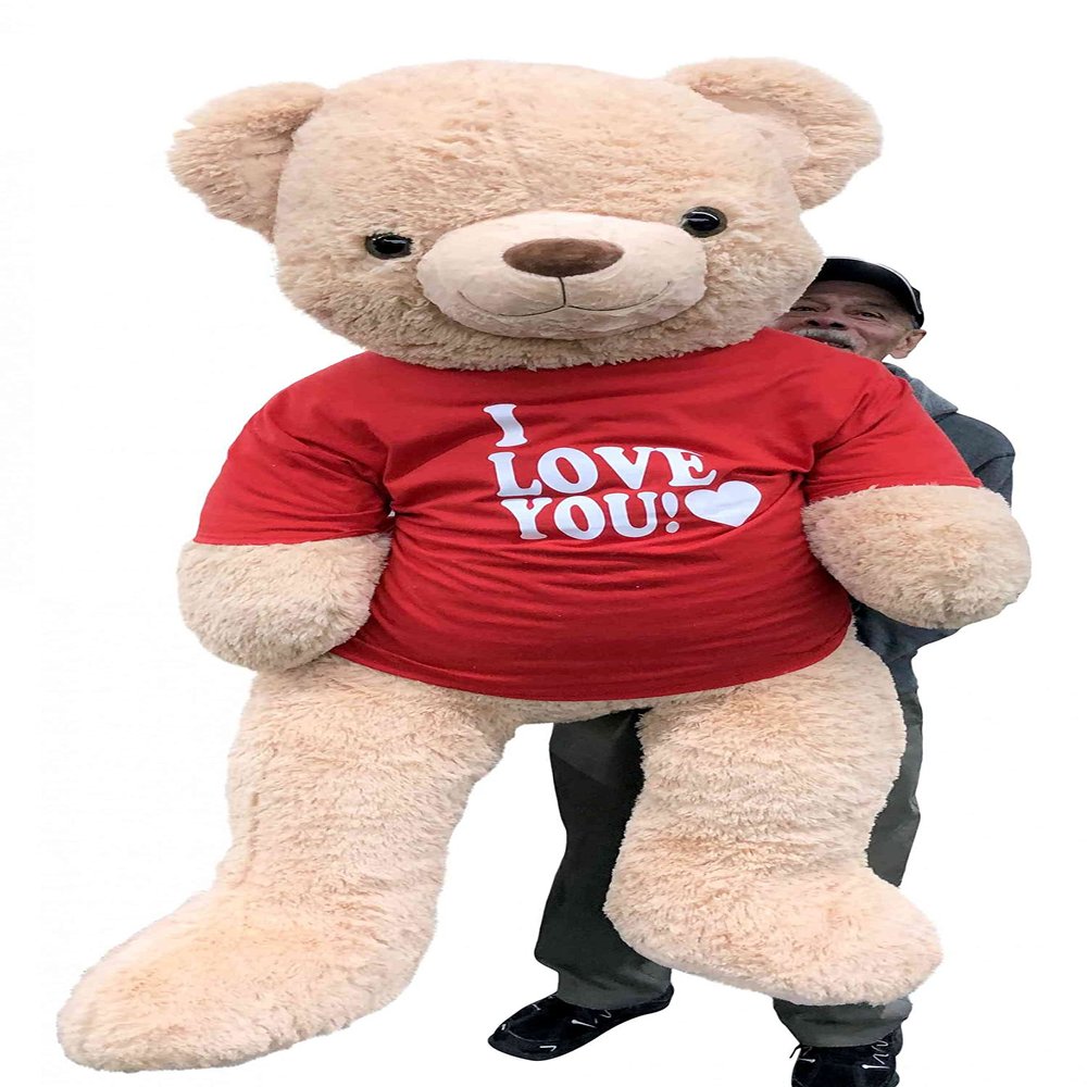 Big Plush Giant 6ft Teddy Bear Wearing I Love You T-Shirt for Valentines Day, 6 Foot Teddy Bear 72 Inches Beige Soft Oversized Stuffed Animal