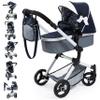 Bayer: Pram Neo Vario - Blue, Grey, White - Includes Shoulder Bag, Fits Dolls Up to 20.5", Convertible to A Pushchair, Adjustable & Rever view 1