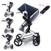 Bayer: Pram Neo Vario - Blue, Grey, White - Includes Shoulder Bag, Fits Dolls Up to 20.5", Convertible to A Pushchair, Adjustable & Rever view 2