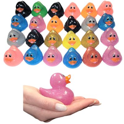 Colorful Glitter Rubber Duckies (2.5") Assorted Neon Color Ducks Ducky Duck (6)