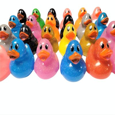Colorful Glitter Rubber Duckies (2.5") Assorted Neon Color Ducks Ducky Duck (10)