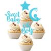 Confetti! 24 PCS Baby Shower Boy Cupcake Toppers with Moon Glitter Star Sweet Baby Boy Cupcake Picks Baby Shower Kids Boys Birthday Party Cake Decorations Supplies Blue (Sweet Baby Boy) view 1
