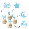 Confetti! 24 PCS Baby Shower Boy Cupcake Toppers with Moon Glitter Star Sweet Baby Boy Cupcake Picks Baby Shower Kids Boys Birthday Party Cake Decorations Supplies Blue (Sweet Baby Boy) view 3