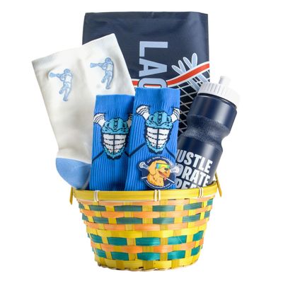 ChalkTalkSPORTS Lacrosse Easter Basket - Prefilled Lacrosse Gift Basket for Players & Fans - Sock Size Large