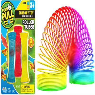 JA-RU Big Magic Rainbow Color Spring Pack and 3 Mesh Marble Ball (2 Units) Original Plastic Coil Fidget Toy | Kids Toy for Girls & Boys | Colorful Neon Color Sensory Vintage Toys 1702-4790s