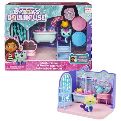 Gabbys Dollhouse, Primp and Pamper Bathroom with Mercat Figure, 3 Accessories, 3 Furniture and 2 Deliveries, Kids Toys for Ages 3 and up