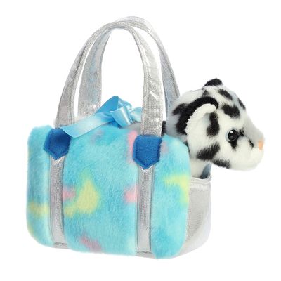 Aurora Fashionable Fancy Pals Blueberry Snow Leopard Stuffed Animal - Plush with Stylish Purse for Dress Up Fun - Perfect for Kids 3+ Years, Costumes, and Birthdays - White 6 Inches