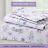 100 Cotton 3 Piece Toddler Sheet Set, Soft Breathable Crib Bedding Set for Girls Includes a Flat Sheet, a Fitted Sheet, a Pillowcase, Gypsy Floral Animals Giraffe Hippo Elephant Pink view 3