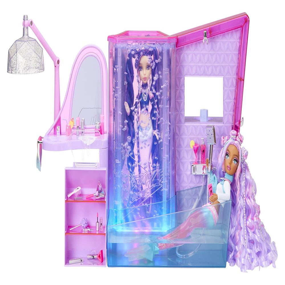 Playset Mermaze Mermaidz Salon & Spa Playset with Lights, Bubble Wall, Working Shower, Bathtub, Beauty Station, and 19 Accessories