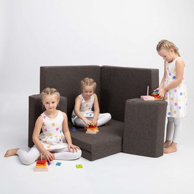 Sweet Home From Wood Foam Climbing Block - Kids Couch - Foldable Mattress - Sleepover Mattress - Foam Blocks - Activity Play Mattress Set (Dark Brown)
