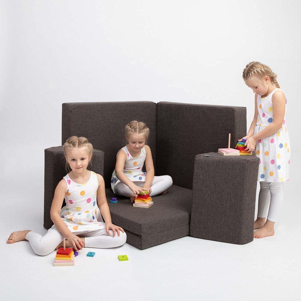 Sweet Home From Wood Foam Climbing Block - Kids Couch - Foldable Mattress - Sleepover Mattress - Foam Blocks - Activity Play Mattress Set (Dark Brown)