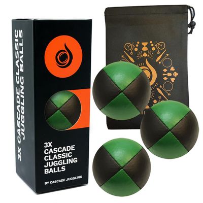 3 x Pro 115g Cascade Classic Black Theme Juggling Balls - Thud Juggling Balls & Bag - Set of 3 Juggling Balls (Green and Black)