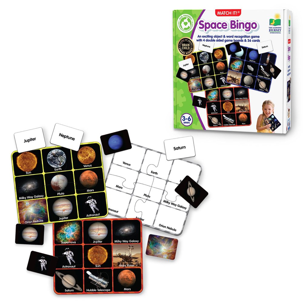 The Learning Journey: Match It! Bingo - Space - Reading Game for Preschool and Kindergarten 36 Picture Word Cards,Multi