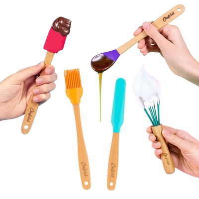 Chefclub Kids Montessori Cooking 5-Piece Utensils Set Heat Resistant Non Stick Silicone for Kids & Beginner Kitchen & Cookware Gadgets - Mixing, Whisking, Baking, Brushing