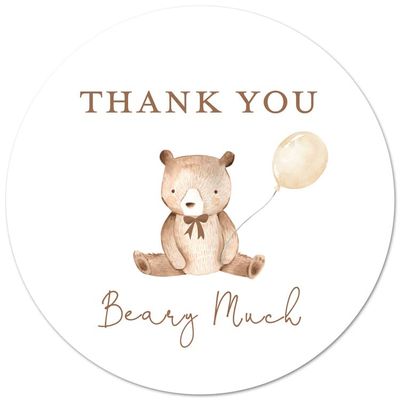 2-Inch Round Bear Balloon Thank You Beary Much Favor Stickers - Set of 40 (Beige Balloon)