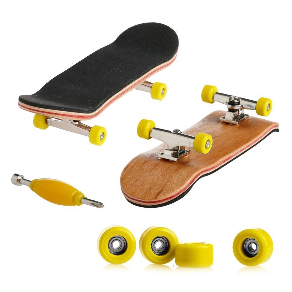 Lottoyday 1 Pack Professional Mini Maple Wooden Fingerboards, Finger Skateboard Toy Set for Kids (Yellow)