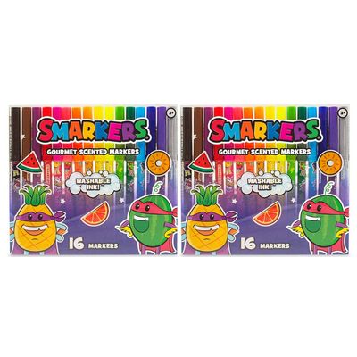 Smarkers (2 Pack) - Washable Scented Markers, Assorted Colors, Standard Point Felt Tip, 16 Count