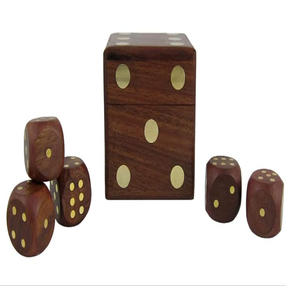 KAM Home Wooden Game Dice Box with Five Dice Gifts for Christmas